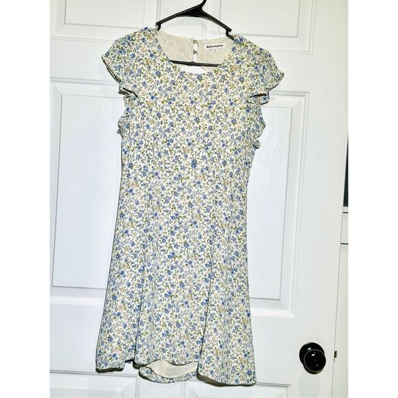 NWOT REFORMATION Idalia Printed Open Back Cutout Ruffle Sleeve Mini Dress 10US - Picture 3 of 16